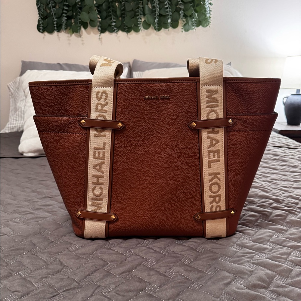 Michael Kors Chestnut Leather Tote with Logo Straps